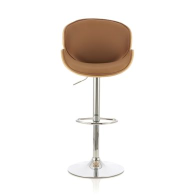 Nancy Faux Leather Swivel Bar Stool In Beige And Oak