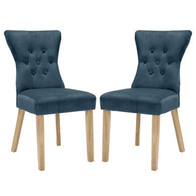 Naples Peacock Fabric Dining Chairs In Pair