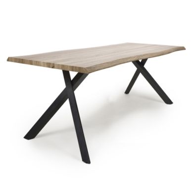 Narvik Large Curved Wooden Dining Table In Oak With Black Metal Legs