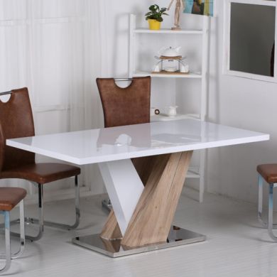 Natalie Wooden Dining Table White High Gloss And Natural