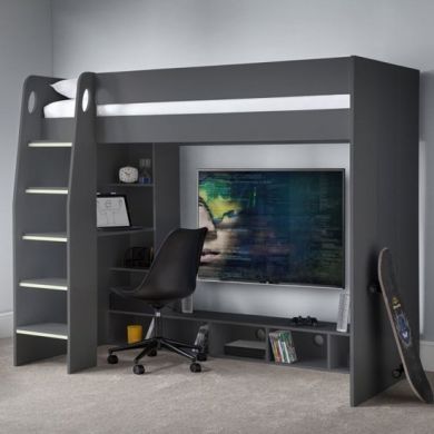 Nebula Wooden Gaming Bunk Bed With Desk In Anthracite