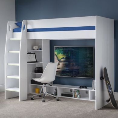 Nebula Wooden Gaming Bunk Bed With Desk In White
