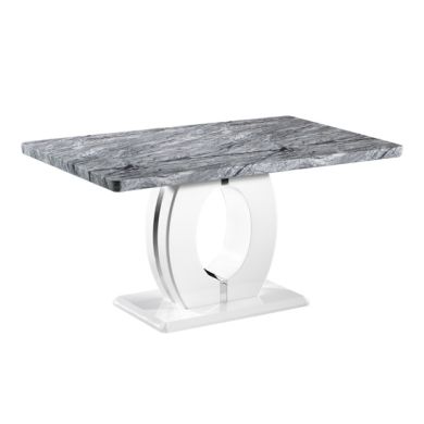 Neptune Medium Marble Effect Top Dining Table In High Gloss Grey And White