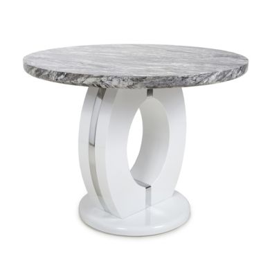 Neptune Round Marble Effect Top Dining Table In High Gloss Grey And White