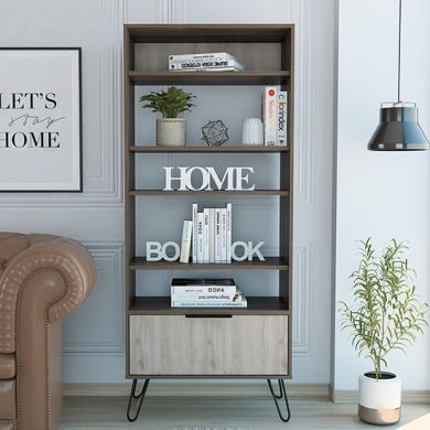 Nevada Wooden Display Bookcase With Drawer In Smoked Oak Effect