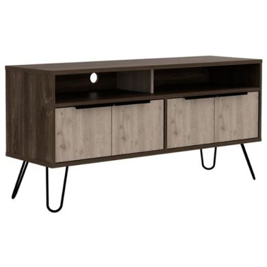 Nevada Wooden TV Stand In Bleached Grey Effect With 4 Doors