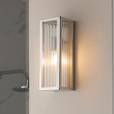 Newham Wall Light In Chrome With Clear Ribbed Glass Diffuser