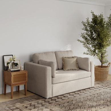 Newport Linen Blend Fabric 2 Seater Sofa In Stone