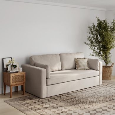 Newport Linen Blend Fabric 3 Seater Sofa In Stone
