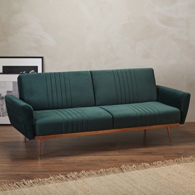 Nico Velvet Upholstered Sofa Bed In Green With Copper Legs