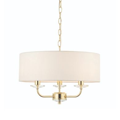 Nixon 3 Lights Vintage White Fabric Ceiling Pendant Light In Brass