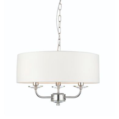 Nixon 3 Lights Vintage White Fabric Ceiling Pendant Light In Bright Nickel