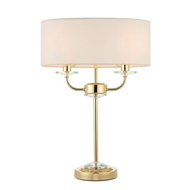 Nixon Vintage White Fabric 2 Lights Table Lamp In Brass