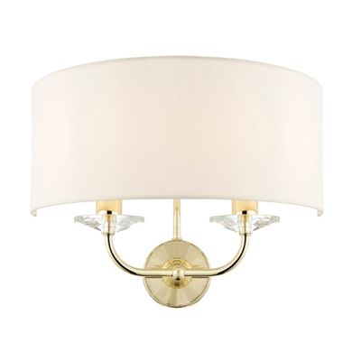 Nixon Vintage White Fabric 2 Lights Wall Light In Brass