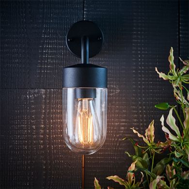 North Clear Glass Wall Light In Textured Matt Black