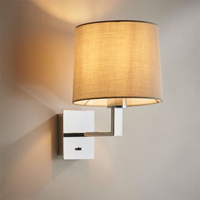 Norton Taupe Fabric Taper Cylinder Shade Wall Light In Polished Chrome