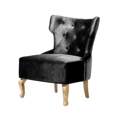 Norton Velvet Fabric Chair In Black With Oak Wooden Legs