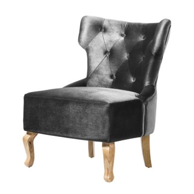 Norton Velvet Fabric Chair In Grey With Wooden Oak Legs