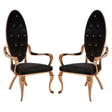 Novara Black Velvet Upholstered Dining Chair With Rose Gold Frame In Pair