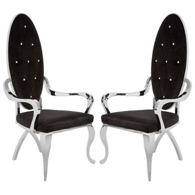 Novara Black Velvet Upholstered Dining Chair With Silver Frame In Pair