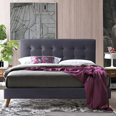 Novara Fabric Upholstered Double Bed In Dark Grey