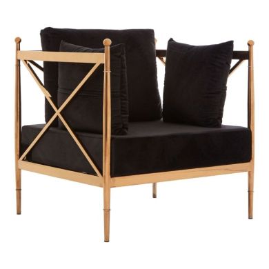 Novo Velvet Upholstered Bedroom Chair In Black With Rose Gold Frame