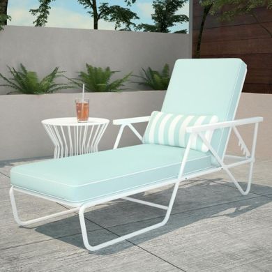 Novogratz Connie Outdoor Chaise Lounge Chair In White With With Aqua Cushion
