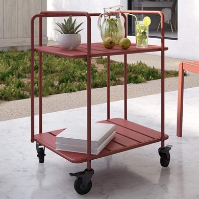 Novogratz Penelope Outdoor Metal Serving Cart In Persimmon Red