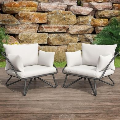 Novogratz Teddi Outdoor Lounge Chairs In Charcoal Grey With Rain Covers