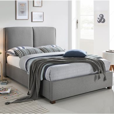 Oakland Fabric Upholstered King Size Bed In Light Grey