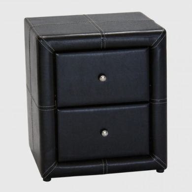 Odessa PU Leather Wooden Bedside Cabinet In Black With 2 Drawer