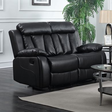 Ohio Leather And PU Recliner 2 Seater Sofa In Black