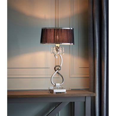 Oksana Medium Black Shade Table Lamp In Nickel