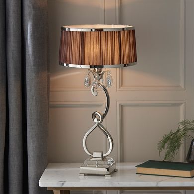 Oksana Medium Chocolate Shade Table Lamp In Polished Nickel