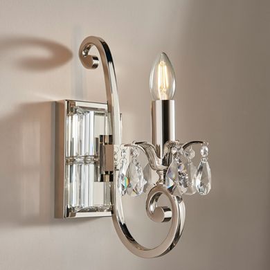 Oksana Single Clear Crystal Wall Light In Polished Nickel