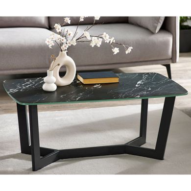 Olympus Glass Top Coffee Table In Black Marble Effect