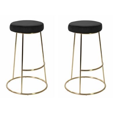 Opera Black Velvet Bar Stools In Pair