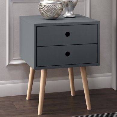 Options Scandia Dark Blue 2 Drawers Bedside Cabinet With Wooden Legs