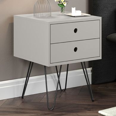 Options Telford Grey 2 Drawers Bedside Cabinet With Metal Legs