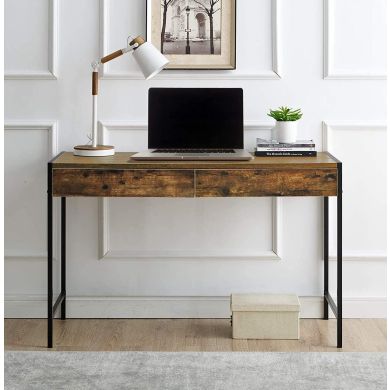 Orillia Home Office Ergonomic Laptop Desk Table With 2 Drawers In Nutmeg Black