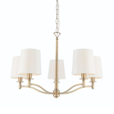 Ortona 5 Lights White Fabric Ceiling Pendant Light In Matt Antique Brass