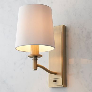 Ortona Vintage White Fabric Wall Light In Matt Antique Brass