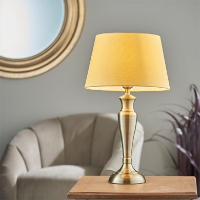 Oslo And Evie Large Yellow Shade Table Lamp In Antique Brass