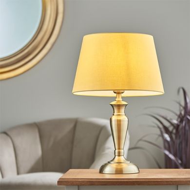 Oslo And Evie Small Yellow Shade Table Lamp In Antique Brass