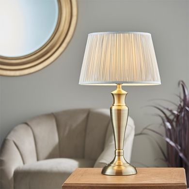 Oslo And Freya Large Silver Shade Table Lamp In Antique Brass