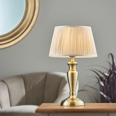 Oslo And Freya Medium Oyster Shade Table Lamp In Antique Brass