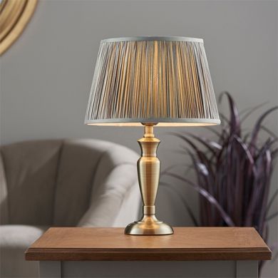 Oslo And Freya Small Charcoal Shade Table Lamp In Antique Brass