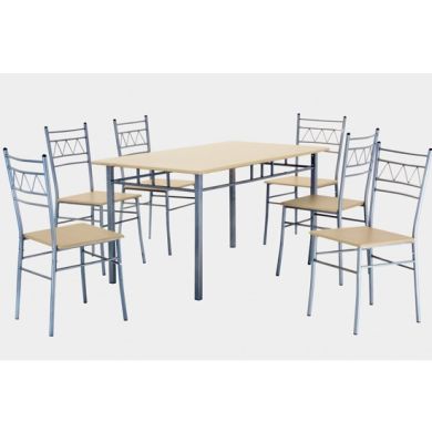 Oslo Large Wooden Dining Set In Silver And Beech With 6 Chairs