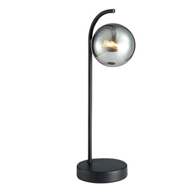 Otley 1 Smoked Glass Globe Bulb Decorative Table Lamp In Black