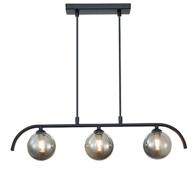 Otley 3 Smoked Glass Globe Bulbs Decorative Ceiling Pendant Light In Black